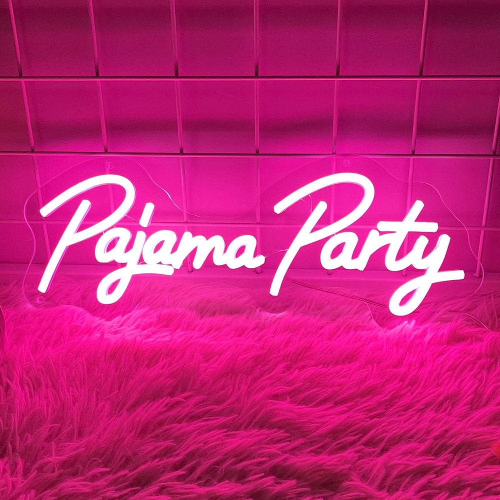 NWT Pajama Party Neon Sign Pink LED Light Girls Night Slumber Party Decorations